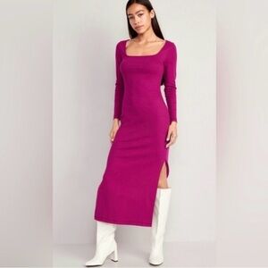 Old Navy Magenta Square-Neck Long Sleeve Midi Dress